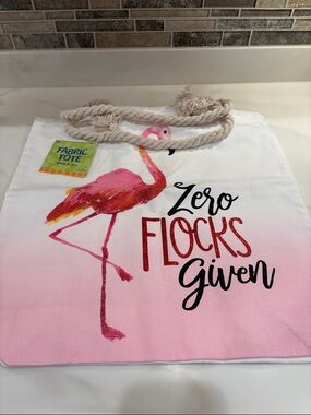 Amscan White and Pink Flamingo Tote with Rope Handles